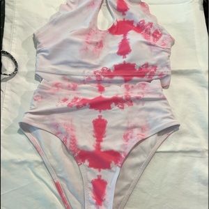 White and pink tie-dye high waisted bikini!